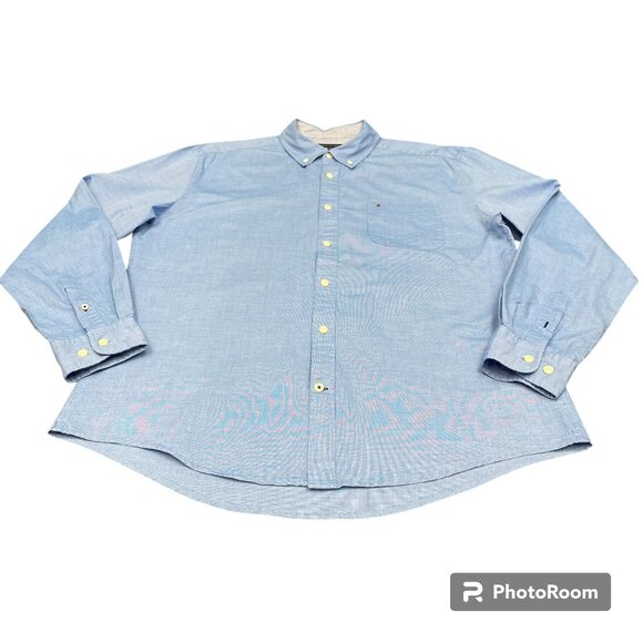 Men's TOMMY HILFIGER Custom Fit Long Sleeve Button Down Chambray Shirt- Size XL - Picture 3 of 11